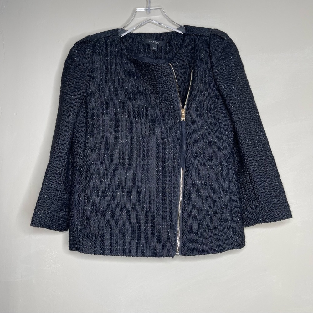 Ann Taylor Wool Blend Tweed Zip Blazer Jacket size 2